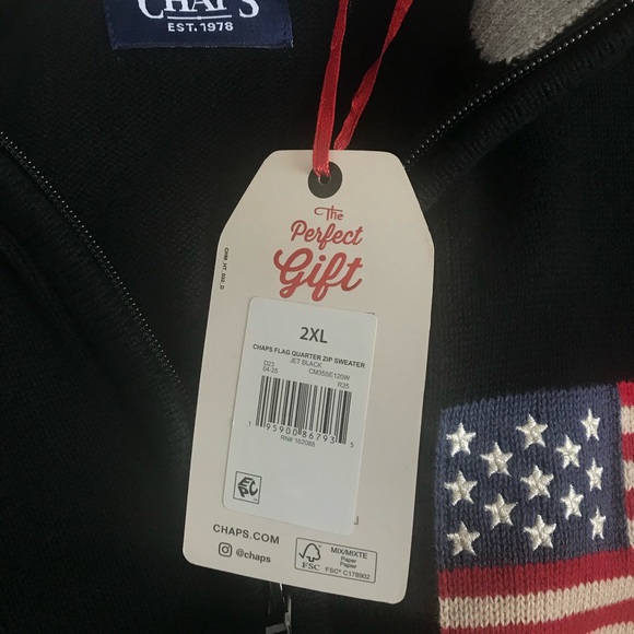 CHAPS Big Men's 2XL Black & Red USA Flag Thick 100% Cotton 1/4 Zip Sweater NWT - Picture 14 of 16